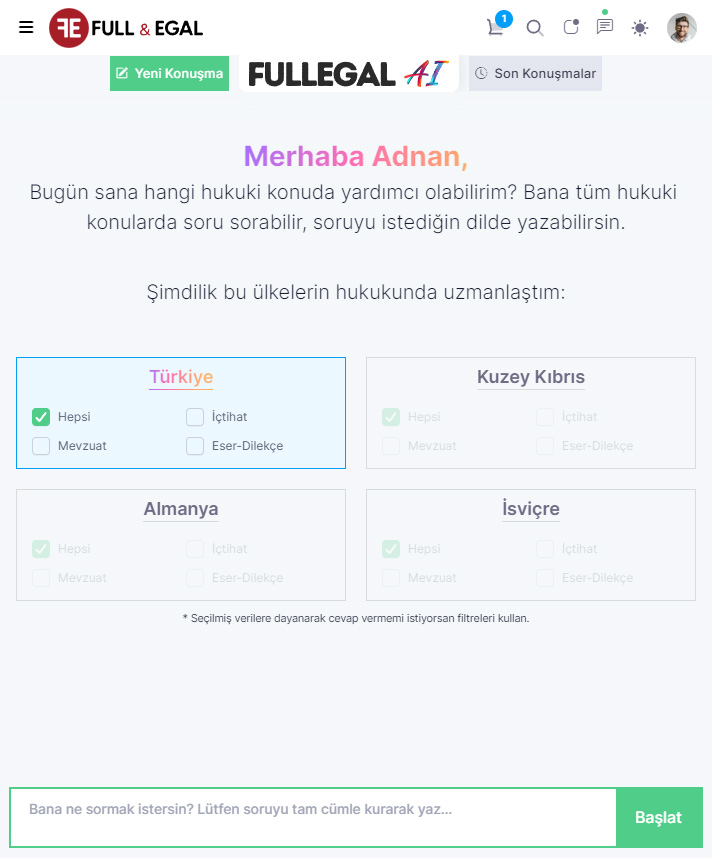 Hukukçu Yapay Zeka uzun yanıt ve dilekçeye aktarma