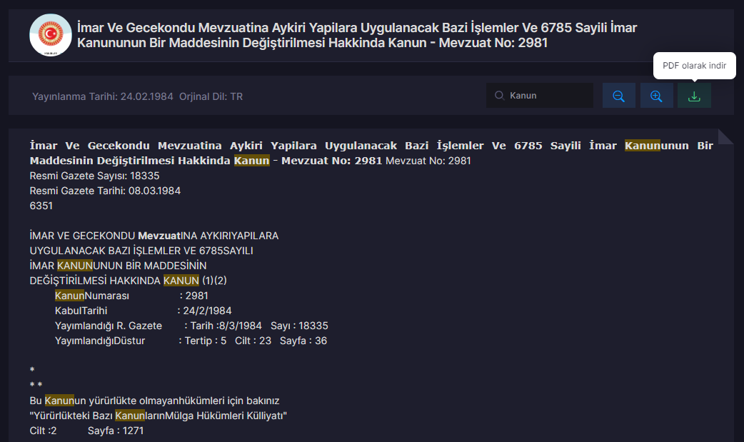 Mevzuat Görüntüleme Ekranı Mevzuat Görüntüleme Ekranı