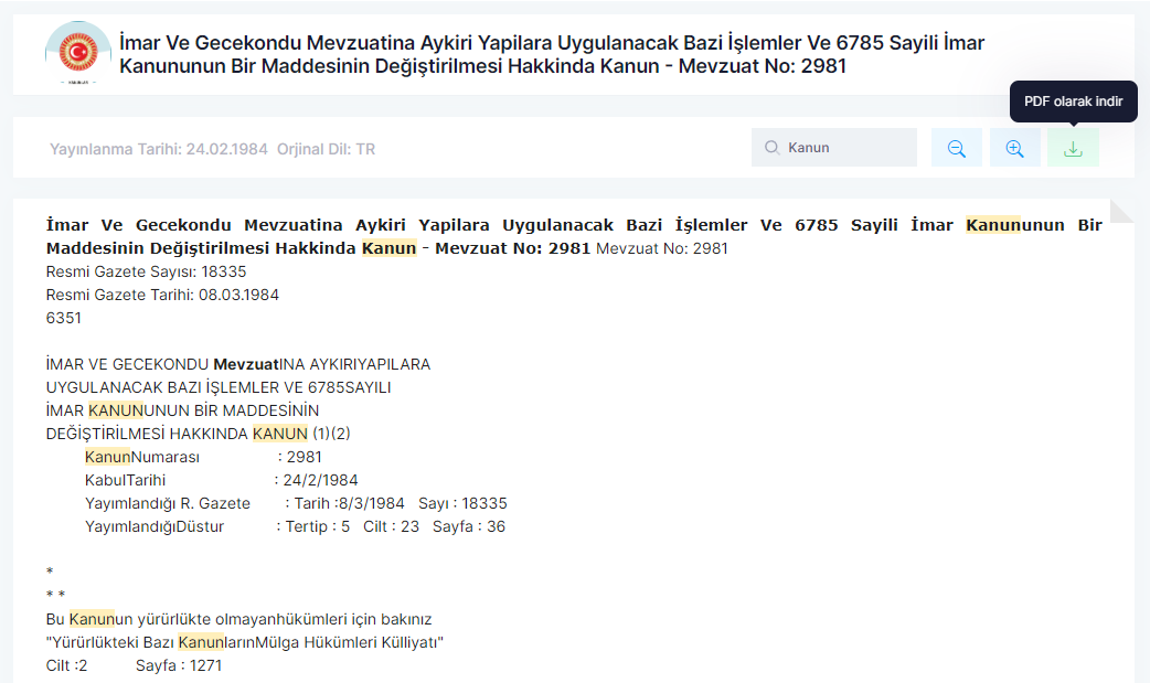 Mevzuat Görüntüleme Ekranı Mevzuat Görüntüleme Ekranı